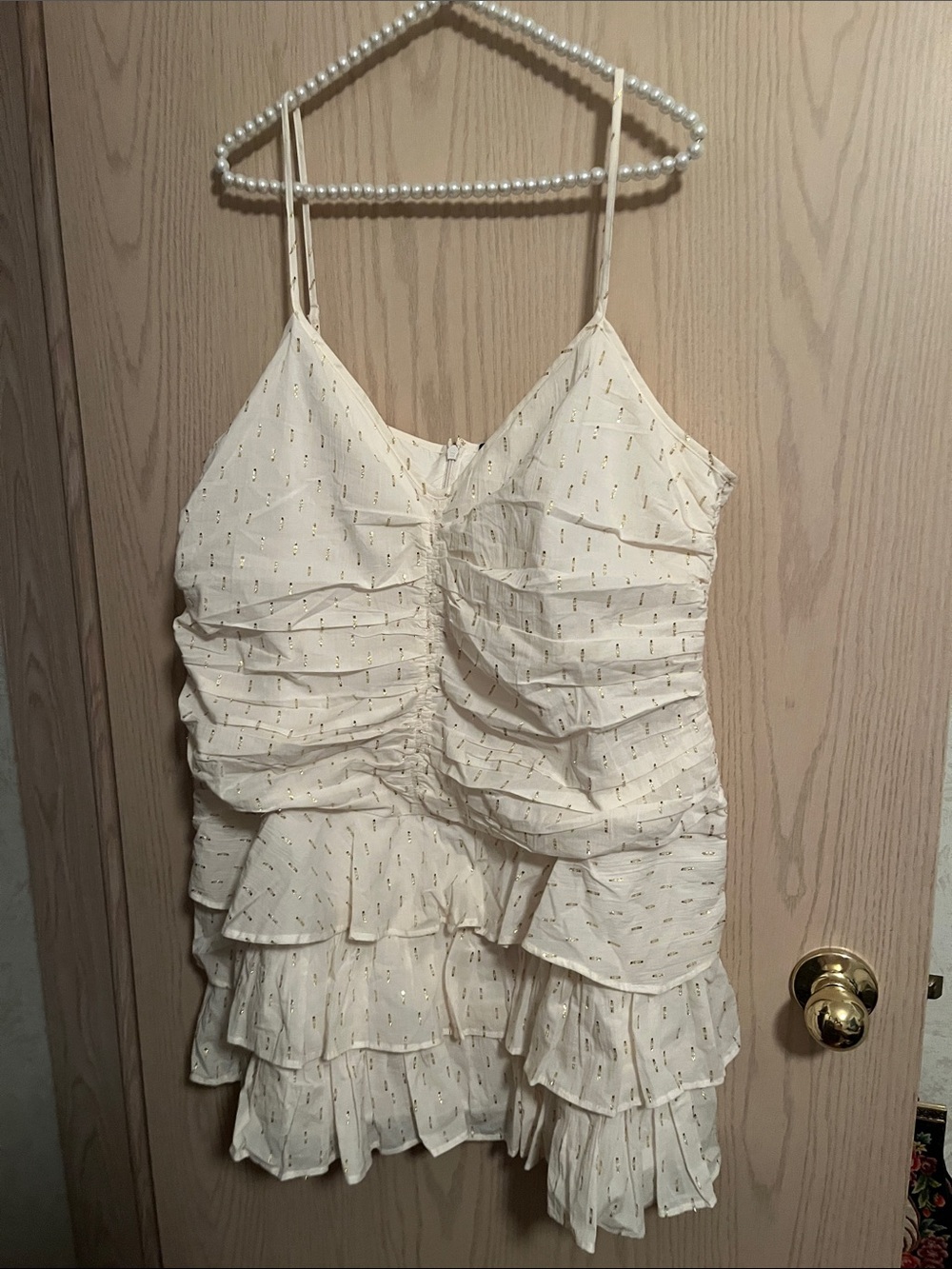 Women's Cream Ruffled Spaghetti Strap Dress